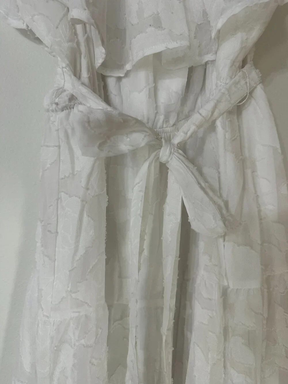 Amazon White Off-the-Shoulder Jacquard Floral Tiered Maxi Dress